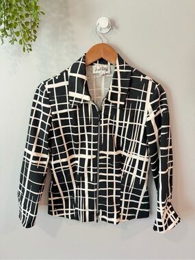 Joseph Ribkoff Black and White/Cream Grid Zip Jacket